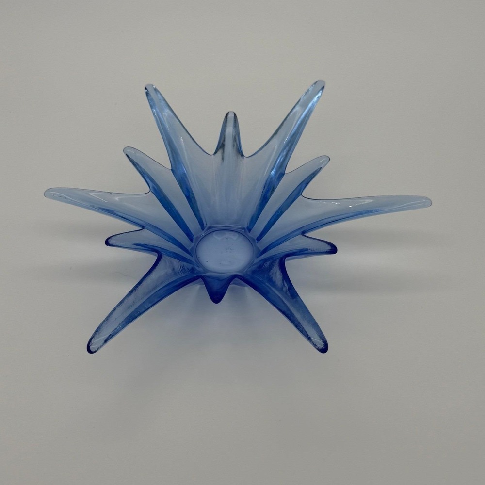 Vintage Cobalt Blue Starburst‎ Splat Hand Blown Votive Candle Holder 8.5"